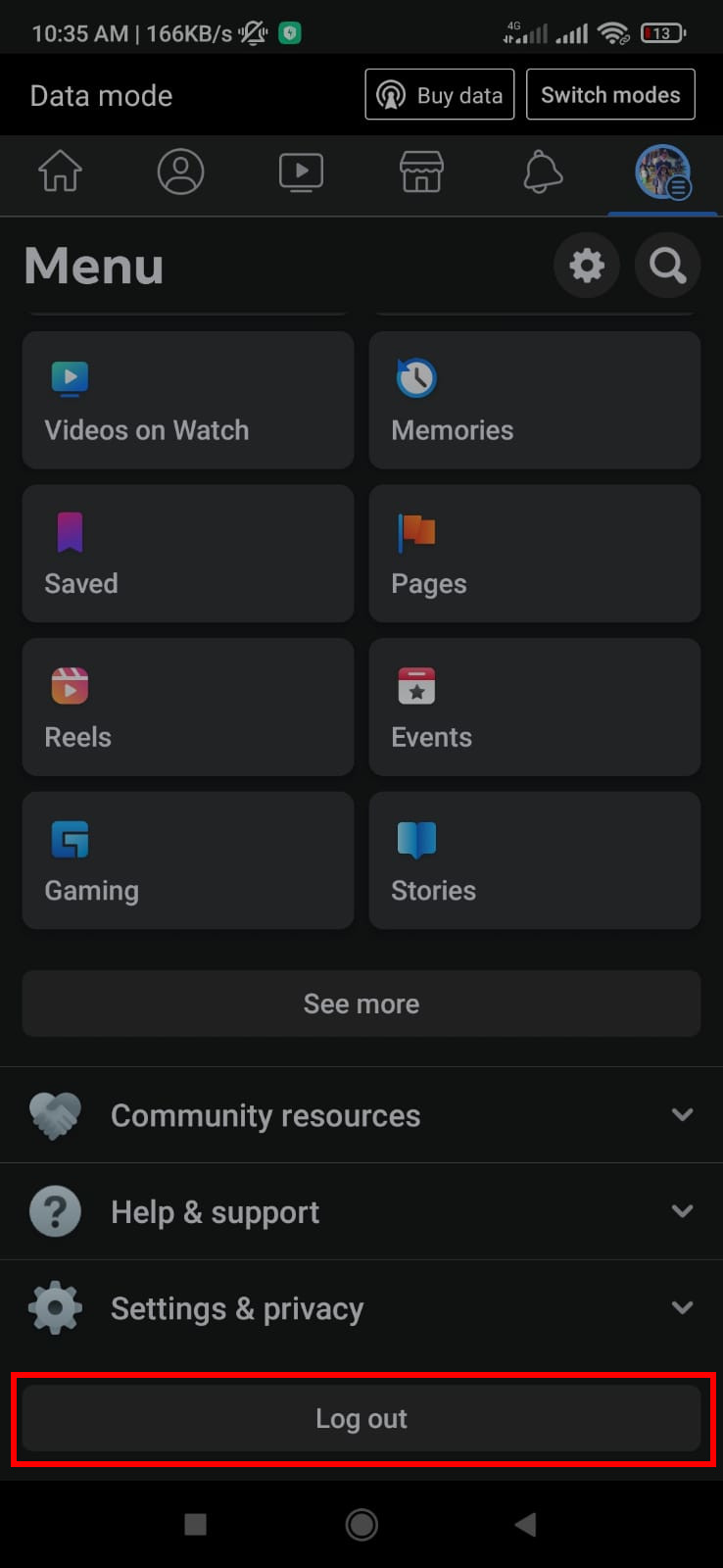 Scroll all the way down and click the "Log Out" button.